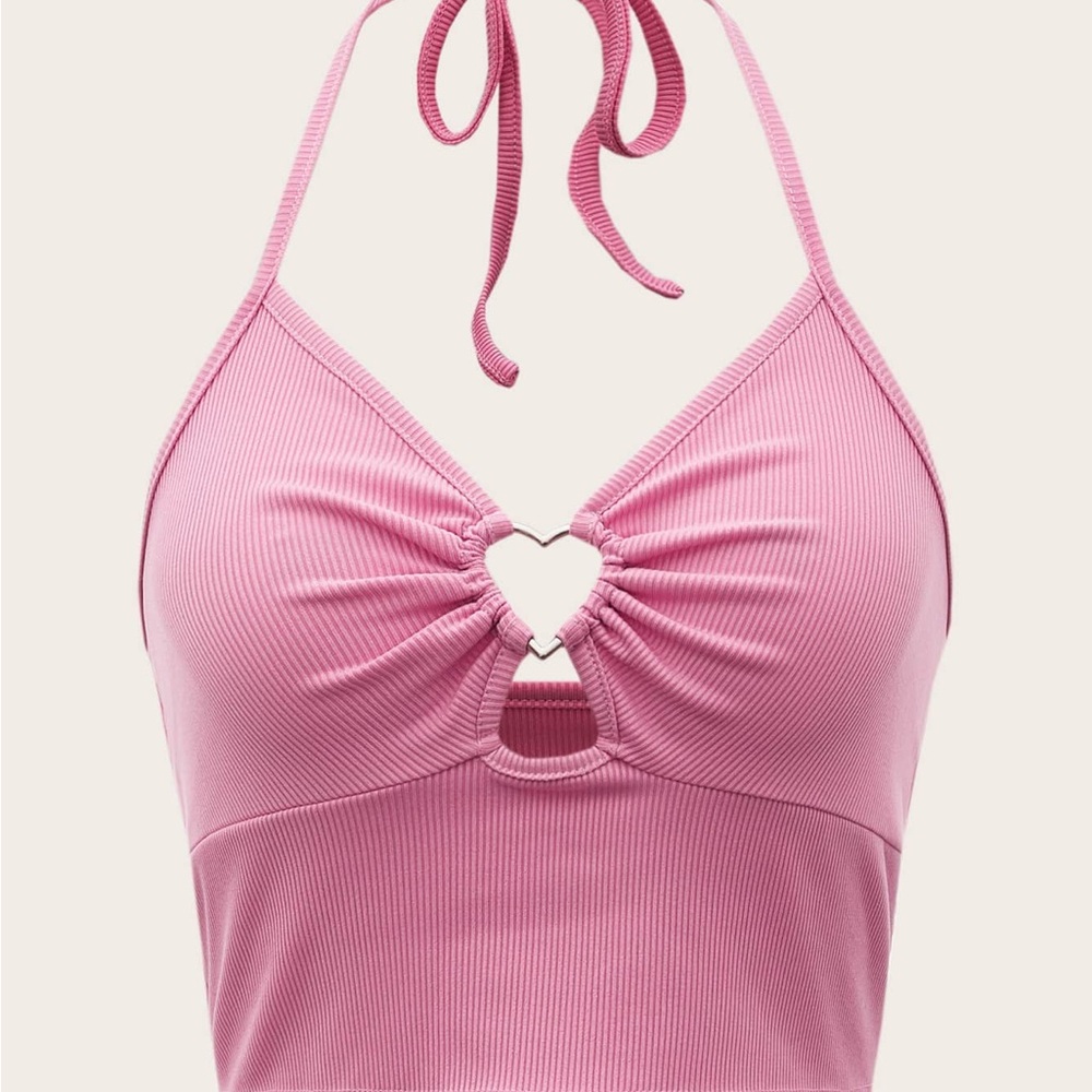 SHEIN Pink Ribbed Halter Top